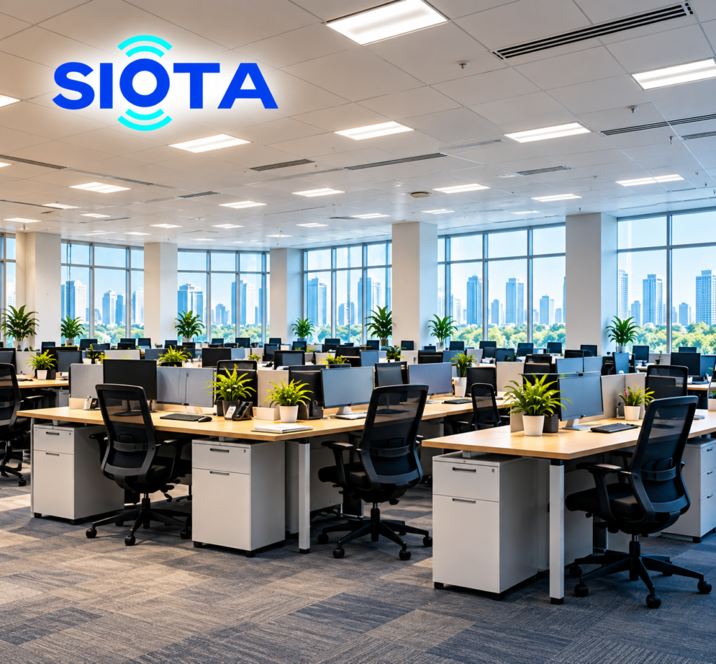 Bright SIOTA Office with City Skyline
