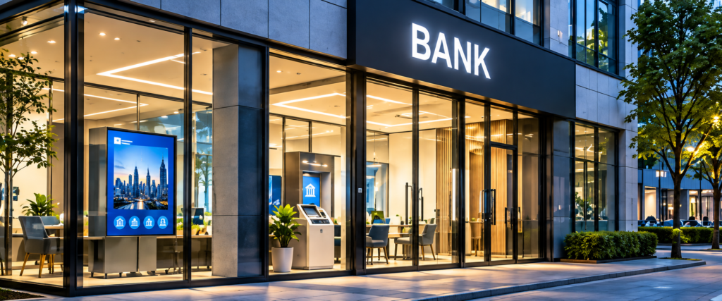 Modern Bank Branch at Dusk
