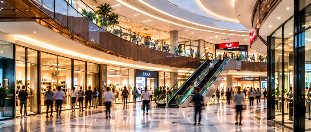 Modern Mall Atrium with Escalators